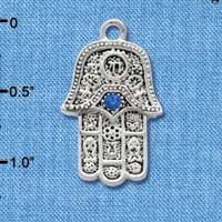 C2723 - Hamsa - Hand with One Blue Stone - Silver Charm